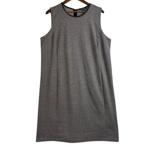 Lauren Ralph Lauren Women Gray Herringbone Sleeveless Dress Faux Leather Trim 2X